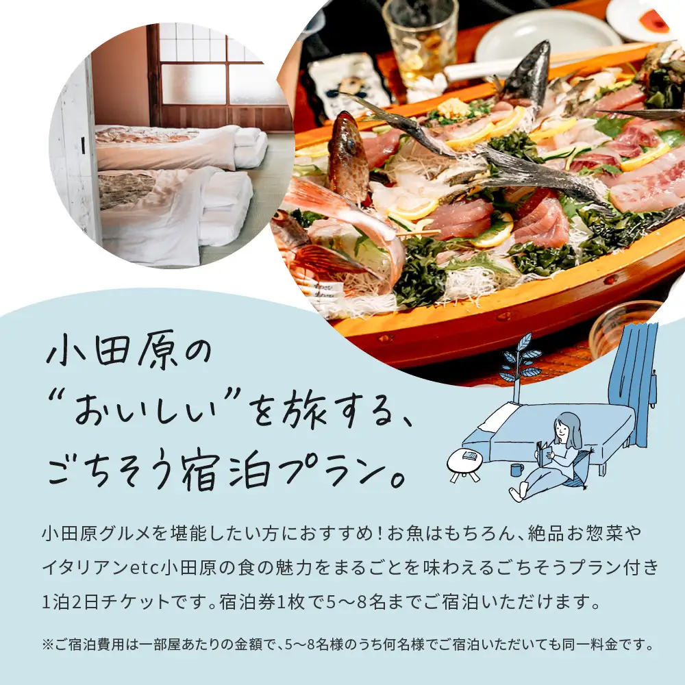 小田原の幸を食べ尽くす1泊2日　 5〜8名 古民家ゲストハウス  Tipy records inn house