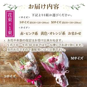 花束(Sサイズ・おまかせ・1束) 花束 ブーケ フラワーギフト 季節の花 生花 花のギフト お祝い 誕生日 卒業式 発表会 記念日 プレゼント ギフト 贈り物 クール便対応 【m56-03-S-C】【Porte-Bonheur】