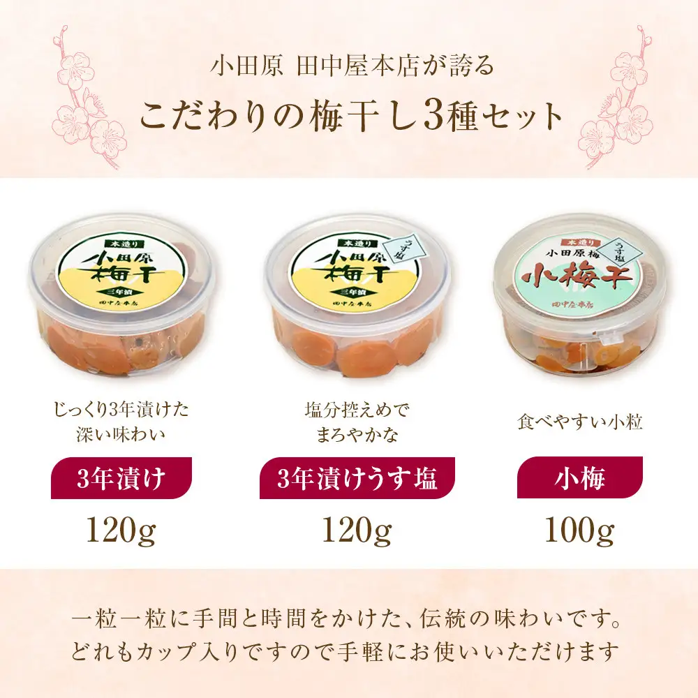 小田原老舗店が作った梅干しカップ3種類セット