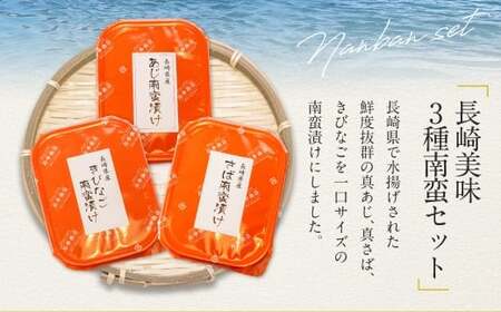 【14営業日以内発送】長崎美味3種南蛮セット （あじ きびなご さば） 100g×各2 計6個 （計600g） ／ 南蛮漬け 南蛮 魚 さかな 真鯵 真あじ 真鯖 真さば 海鮮 魚介類 海産物 海の幸 長崎県 長崎市 冷凍