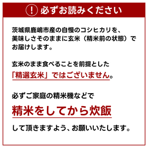 先行予約 令和8年産【3ヶ月定期便】 米 コシヒカリ 5kg × 3回 玄米 鹿嶋市産
