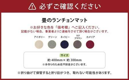 畳のランチョンマット 選べる色 カラー 5色展開 アイボリー グリーン ネイビー ラテブラウン カメリア 樹脂製畳表 ポリエステル 亜鉛合金 たたみ 