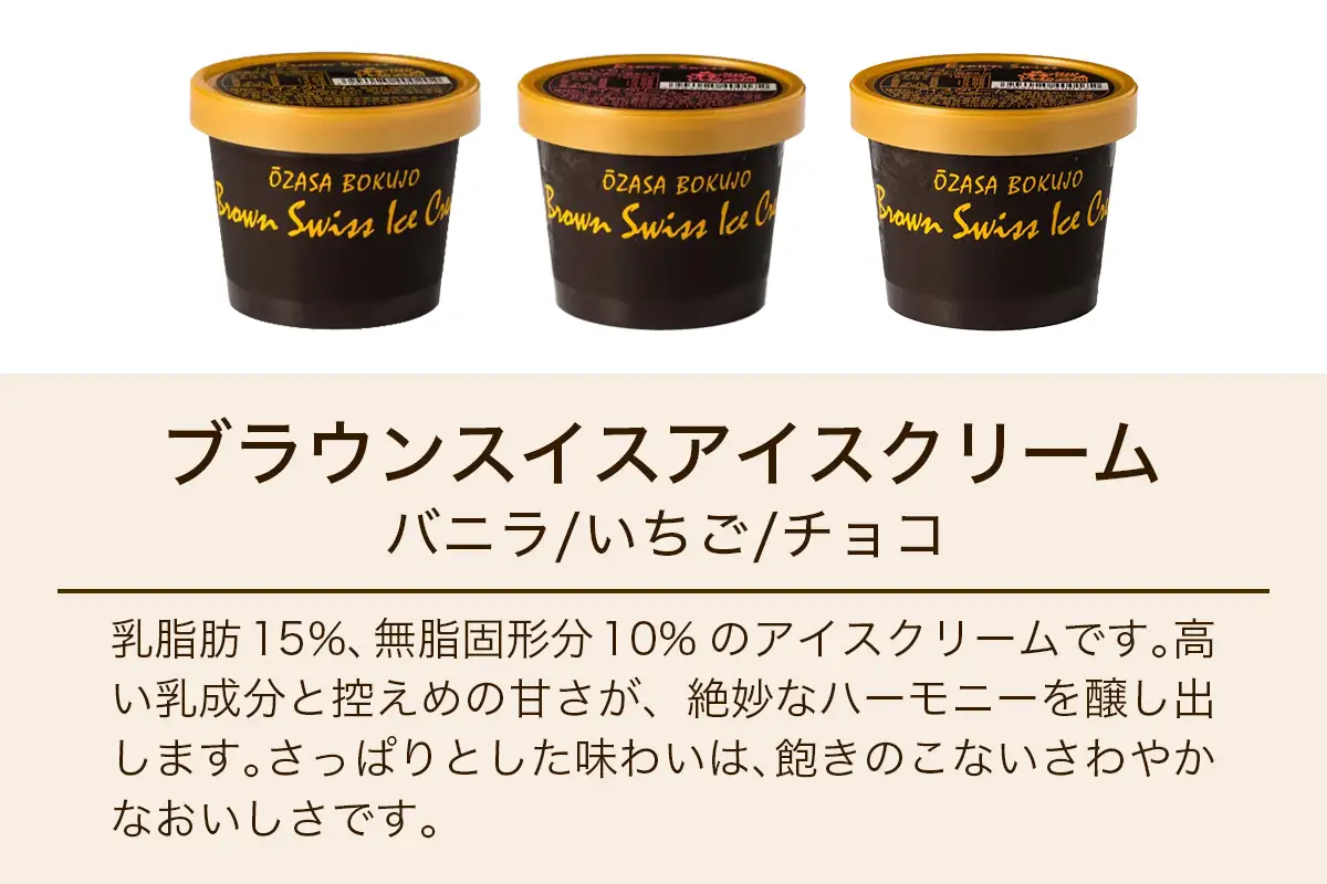 大笹牧場 ブラウンスイス アイスクリーム 3種詰め合わせ (バニラ／いちご／チョコ) [0844]