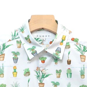 CLOFT 綿100％長袖オリジナルプリントシャツ”サボテン多肉植物柄” L 0139-018-S07-2