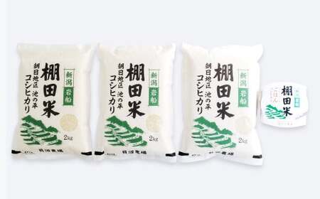 【定期便：4ヶ月連続でお届け】【令和7年産米】新潟県村上市岩船産 棚田米コシヒカリ  6kg（2kg×3袋）+パックごはん(150g×1個)×4ヶ月 1067113