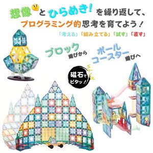kebo 磁石ブロック はたらく車セット 190pcs | 知育玩具 おもちゃ ビー玉転がし 積み木 立体パズル お誕生日 クリスマス プレゼント マグネットブロック 観覧車 恐竜 ショベルカー ラメ入り リニューアル新登場