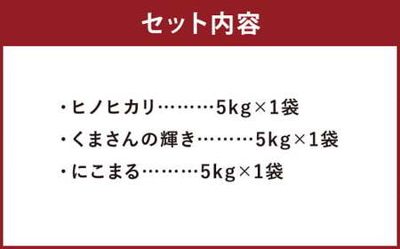 【令和7年産】ヒノヒカリ 5kg＋くまさんの輝き 5kg＋にこまる 5kg 食べ比べ 計15kg  お米 米 白米 精米 ごはん ご飯 お取り寄せ 【2026年9月下旬迄発送予定】