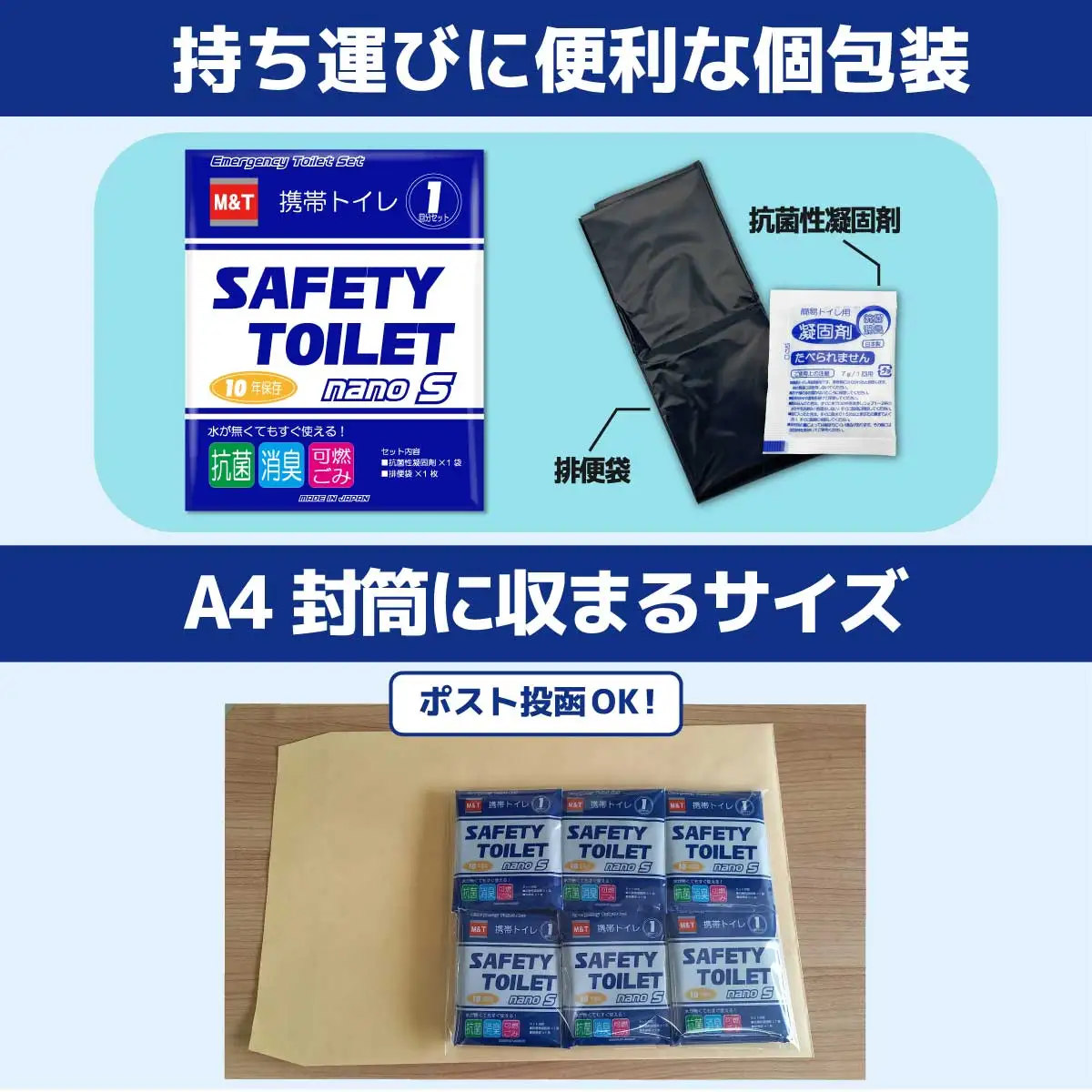 SAFETY TOILET nanoS 12個セット 非常用 簡易トイレ 携帯トイレ 防災 日本製