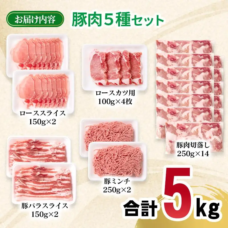 宮崎県産豚肉 5種 合計5kg セット 小分け24パック＜70-25a＞