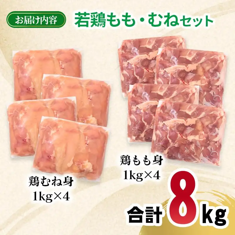 宮崎県産若鶏 もも肉 むね肉 合計8kg＜70-17a＞