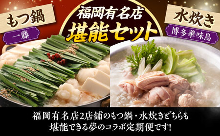 【全2回定期便】 【一藤】 もつ鍋醤油味 2～3人前 × 博多華味鳥 水炊き ちゃんぽん付き 2人前 [ABZY018]