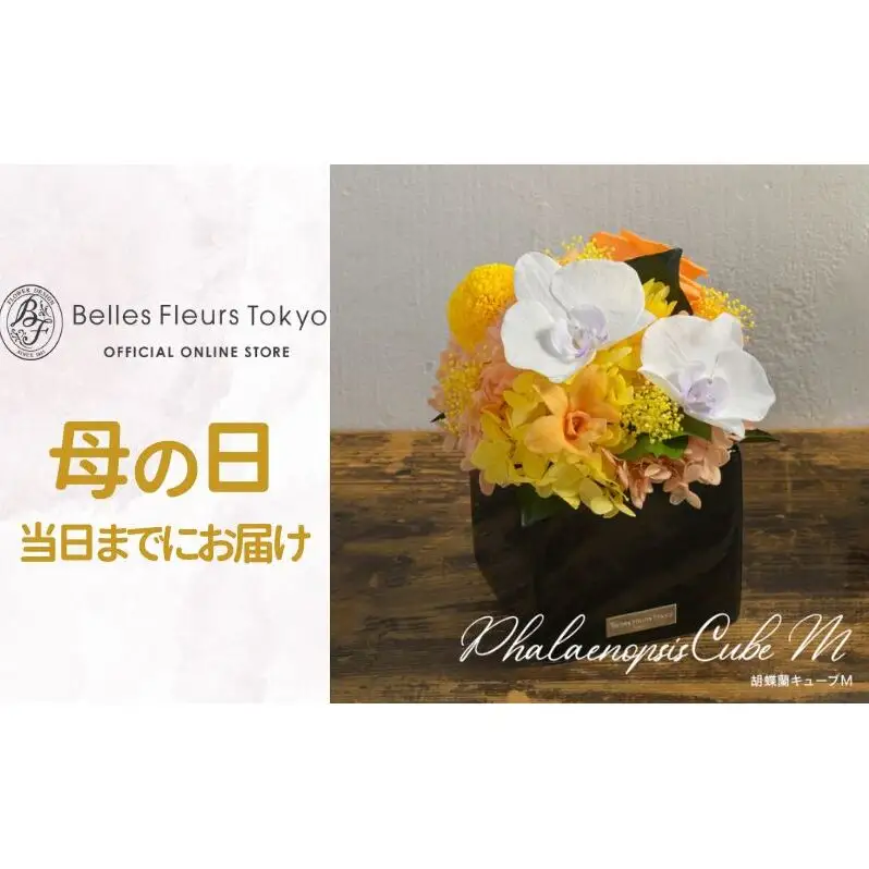 花 プリザーブドフラワー 胡蝶蘭キューブM ギフト プレゼント お祝い 誕生日 お供え アレンジ インテリア 東京都 墨田区 パープル
