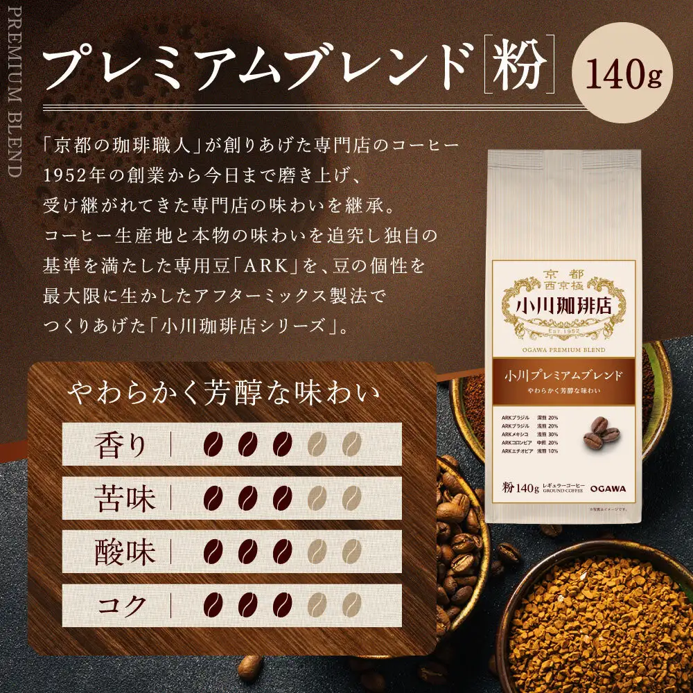小川珈琲直営店 小川プレミアムブレンド (粉)140g｜京都 コーヒー 人気ブランド レギュラーコーヒー