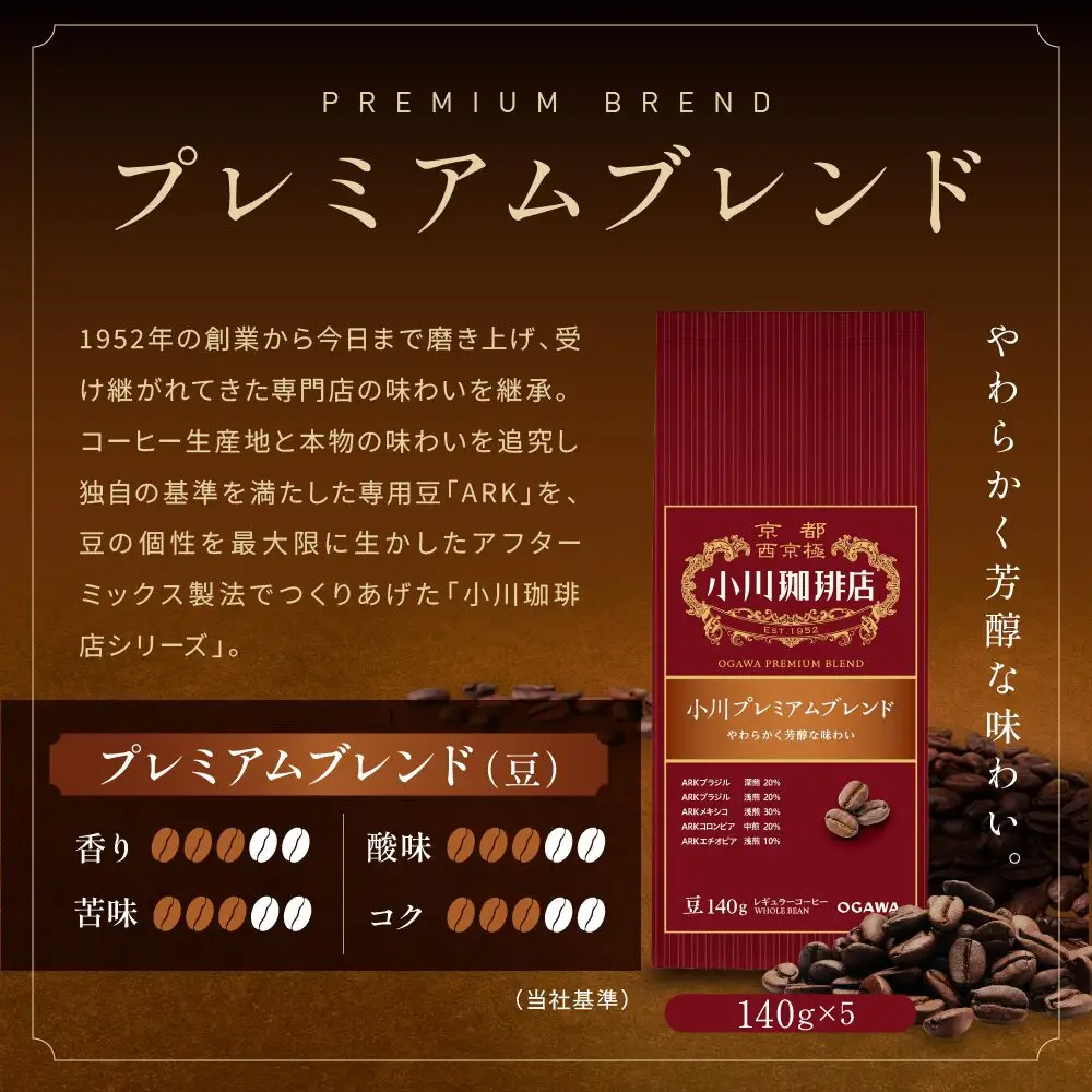 小川珈琲直営店 小川プレミアムブレンド(豆)140g×5個｜京都 コーヒー 人気ブランド コーヒー豆