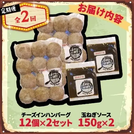 【毎月定期便】チーズ in ハンバーグ(生)12個(玉ねぎソース150g) 2セット全2回【配送不可地域：離島】【4080197】