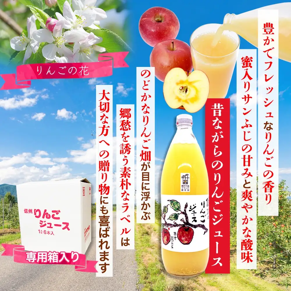 【6か月定期便】信州 サンふじ りんご ジュース 100％ 3本セット｜ りんごジュース