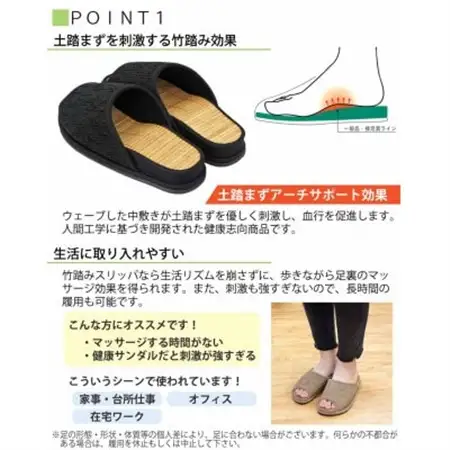 スリッパ D型セノーテモールGサイズ 男女兼用 約26.5cmまで 竹踏み 日本製 ブラック【1676284】