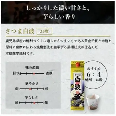 【毎月定期便】【さつま白波】25度(1800ml)6パックセット JJ15-0012 全4回【配送不可地域：離島】【4081462】