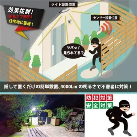 DC12 センサー防犯ライト4000Lmライト・センサー分離型3mケーブル2本追加 DCC012KS【1702537】