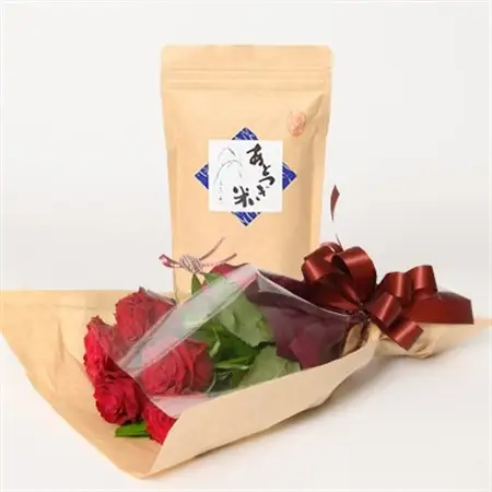 1月発送!同級生コンビでお届けする赤バラのブーケとおいしいお米のセット・お花長持ち栄養剤付き!【1705821】