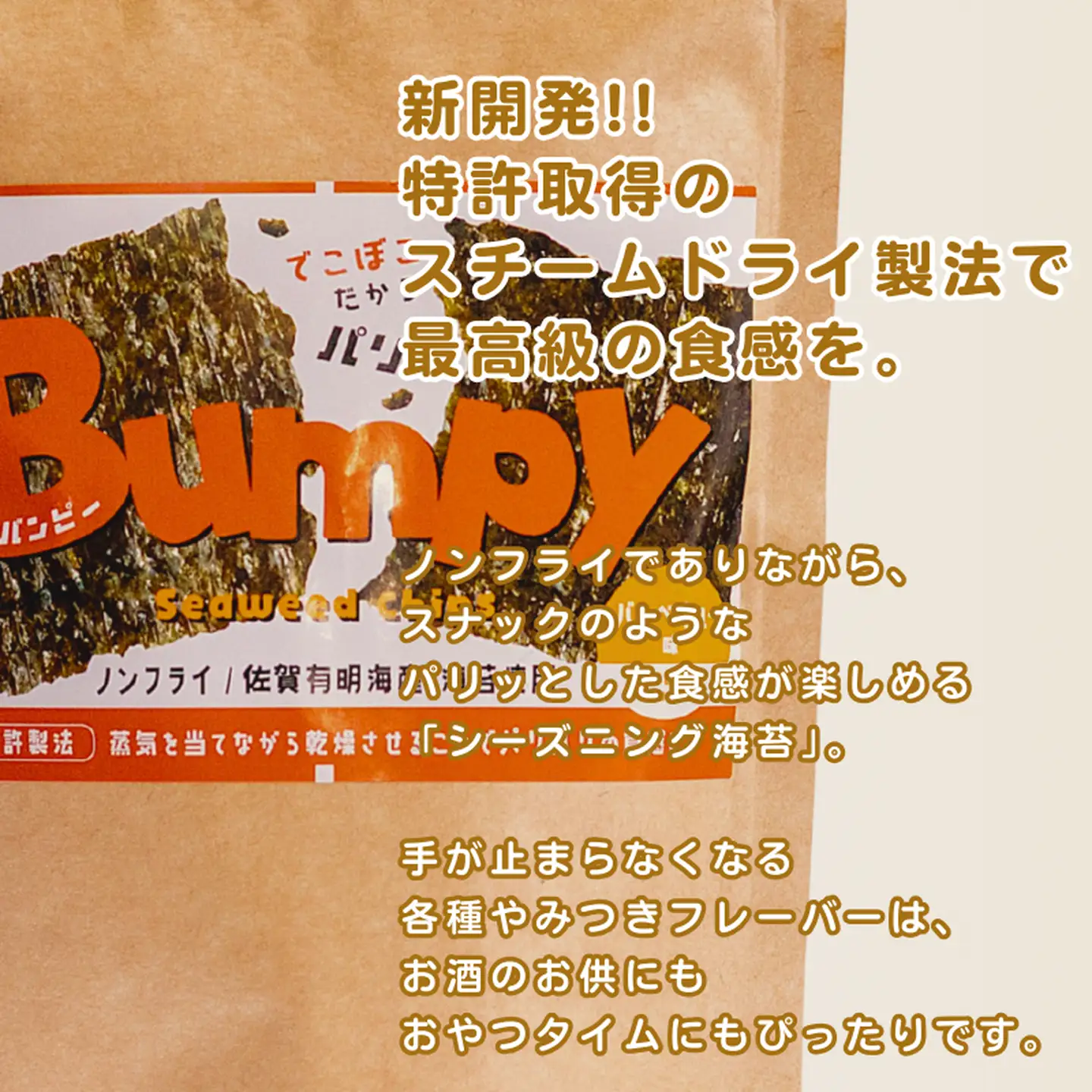 有明海産海苔使用 ヘルシーな海苔チップス「Bumpy（バンピー）」パウチ型6個アソートセット【クロネコゆうパケット利用】 フードロス削減 SDGs 有明海苔 有明海産 海苔 味付け海苔 スナック おやつ おつまみ：B100-068