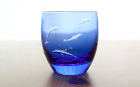 浅草切子 aquatic「Dolphin Dance 丸オールド青藍」_0012-068-T07
