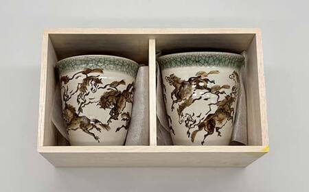 伝統工芸品大堀相馬焼 栖鳳窯 馬九ペアカップ夫婦 湯吞み F6U-368