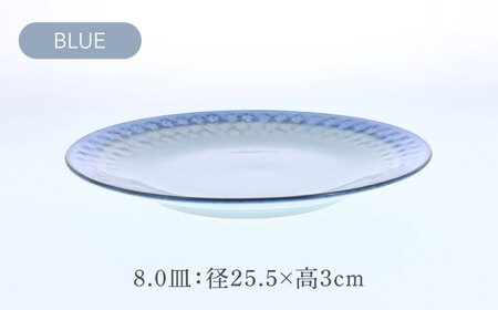【美濃焼】スモークリース 印花型 5.0皿 8.0皿 各2点  合計4点 セット ブルー＆ブラウン【カネ定製陶】[MEI207-3]