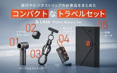 モバイルバッテリーセット （ モバイルバッテリー・ストラップ・充電プラグ・小型エアファン ） ／ 5000mAh 携帯充電器 充電器 充電機 携帯充電 充電 バッテリー 携帯バッテリー 【＆Less】