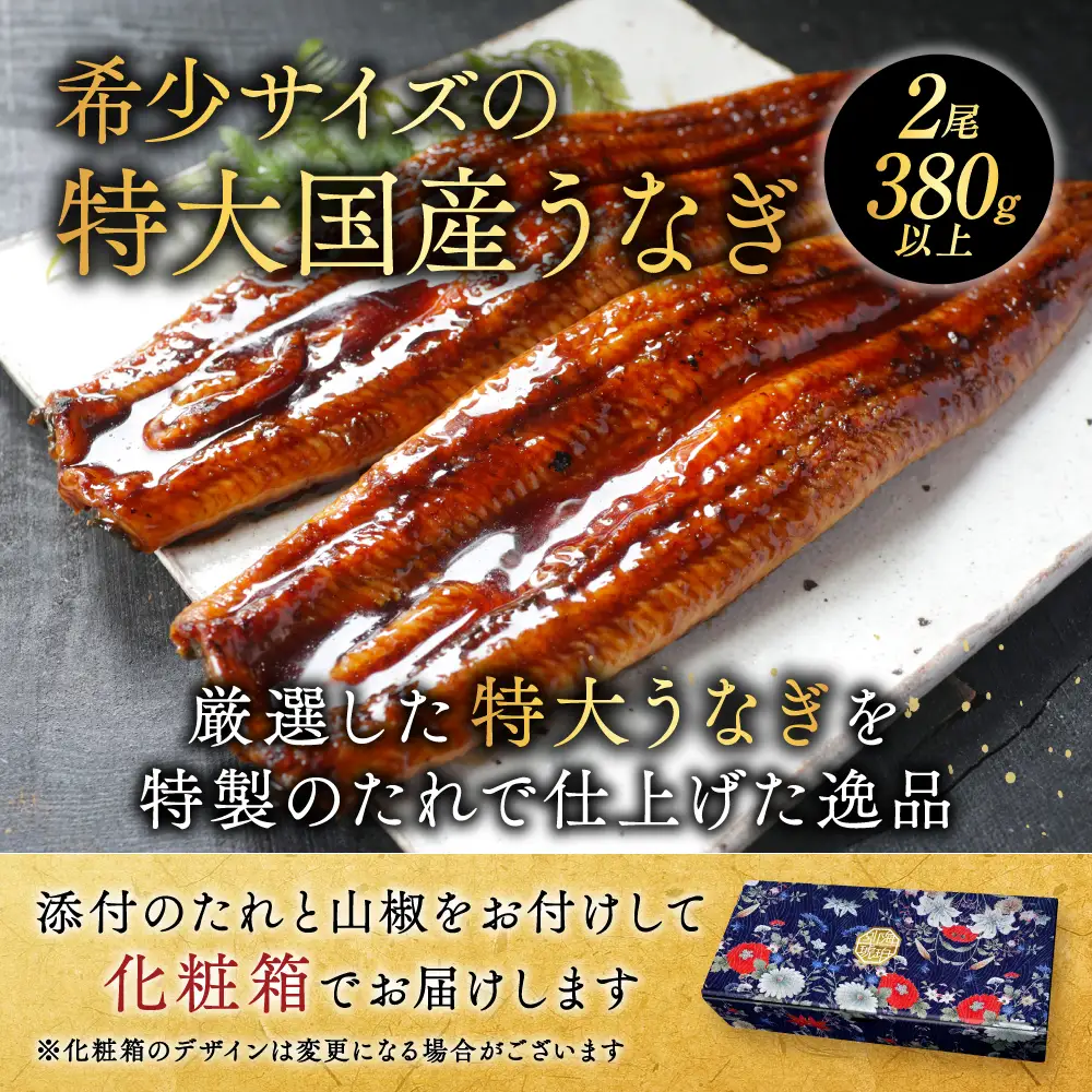 国産　特大　特上うなぎ 2尾 合計 380g 以上