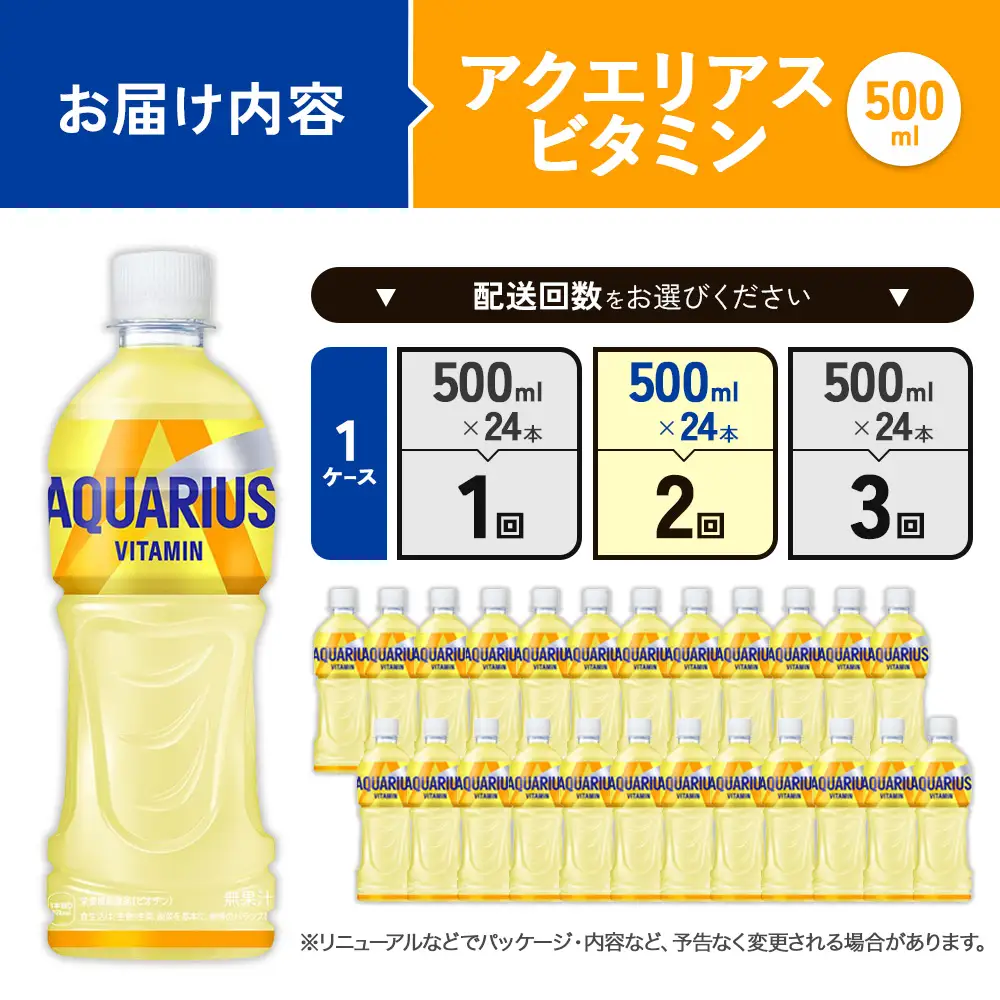 【2回定期便】アクエリアス ビタミン PET 500ml×24本×2回 合計48本 2ヶ月 水分補給 スポーツ飲料 清涼飲料水 常温 AQUARIUS コカコーラ 熱中症対策 送料無料