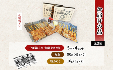 【定期便】伊勢広 室蘭やきとりセット20本 全3回 MROAN011