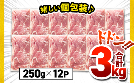 鹿児島県産 豚肉 切落し 3kg セット KN165-008-01 肉 冷凍