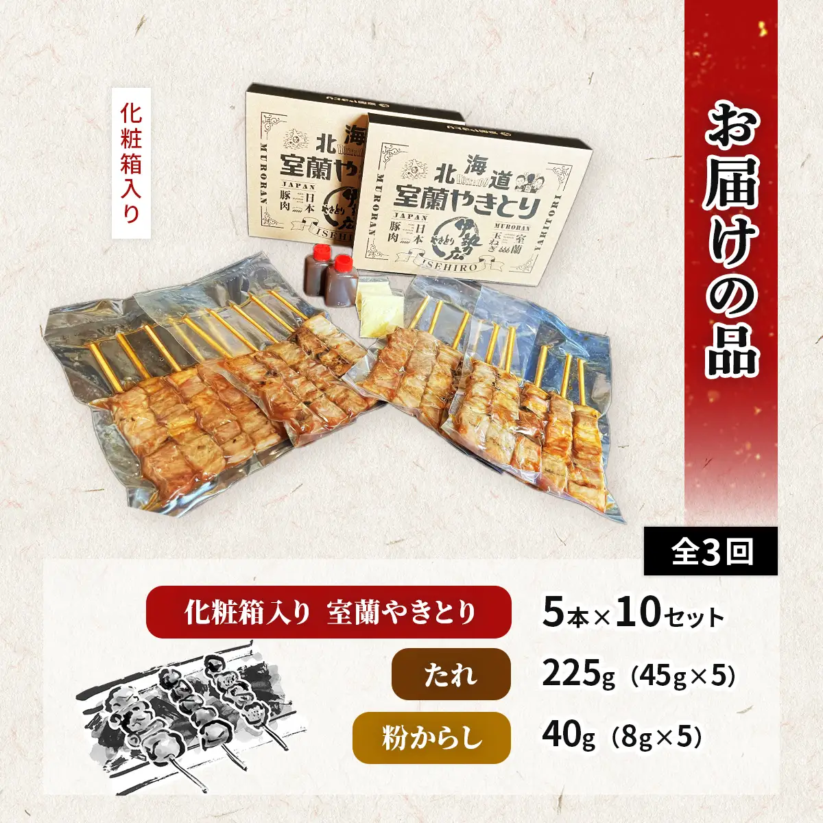 【定期便】伊勢広 室蘭やきとりセット50本 全3回 MROAN014