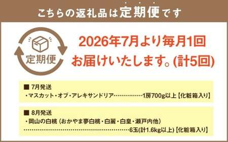 【5回定期便】 岡山県産 フルーツ定期便コース【2026年7月上旬発送開始】定期便 フルーツ 果物 くだもの 葡萄 ぶどう ブドウ 梨 なし ナシ 桃 もも モモ マスカット 贈答品 ギフト
