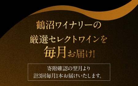 【 3回 定期便 】 鶴沼ワイナリー 厳選 セレクト ワイン 3種 （赤・白・オレンジ） 計3回 毎月1本お届け ワイン 赤ワイン 白ワイン オレンジワイン お酒 酒 アルコール  葡萄酒 北海道 浦臼町