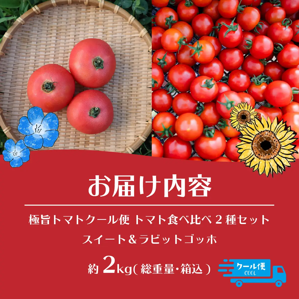 【2026年予約】極旨トマトクール便 食べ比べ2種セット 北海道壮瞥町産 スイート＆ラビットゴッホ 2kg 中玉トマト SBTAJ028