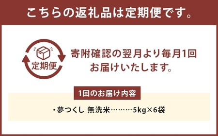 【6ヶ月定期便】無洗米 食味鑑定士厳選 夢つくし 30kg （5kg×6袋） お米 米 白米 食品 ご飯 飯 6ヶ月 定期便 5kg 6袋
