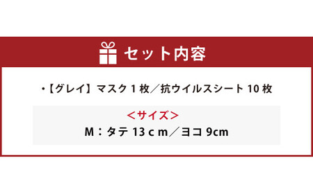 夏用ハイブリッドマスク1枚と抗ウイルスシート10枚【グレイ】Mサイズ