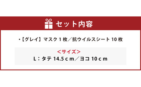 夏用ハイブリッドマスク1枚と抗ウイルスシート10枚【グレイ】Lサイズ