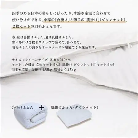 【富士新幸謹製】DOWNPASS 二枚合わせ 羽毛ふとん・クイーン|ハンガリーグースダウン93%【1406058】