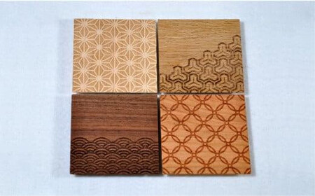 【高島屋選定品】コースター(大) 吉祥文様コースター(小) セット ｜ コースター コースターセット 木製 無垢材 天然木 カフェ 縁起物 プレゼント 和柄 麻の葉 青海波 七宝 毘沙門亀甲 飛騨高山 雉子舎 ATKJ039