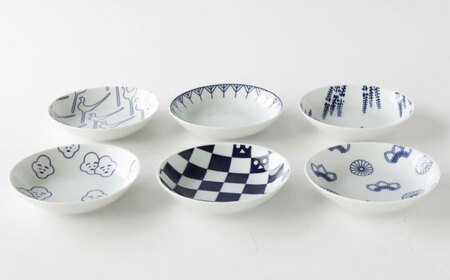 【波佐見焼】京伝小紋 変形小皿 6枚セット 【奥川陶器】[KB80]