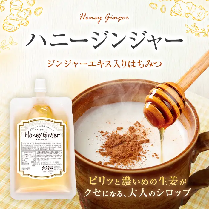かの蜂 蜂蜜 エコパック ハニージンジャー 90g×1袋 メール便 はちみつ ハチミツ ジンジャー 生姜 シロップ コク 便利 チャイ風  ポスト投函 簡易包装 訳あり 福岡県 八女市 024-102