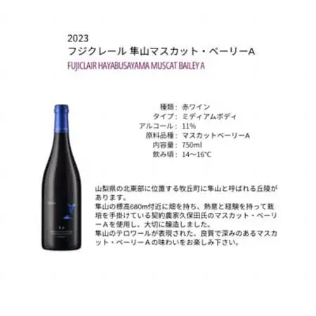 フジクレールワイナリー 隼山マスカット・ベーリーA 750ml×1本【1705062】