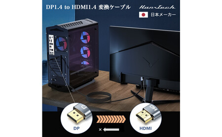 Hanx-Tech DP1.4 to HDMI1.4 変換ケーブル 2m AOP0034