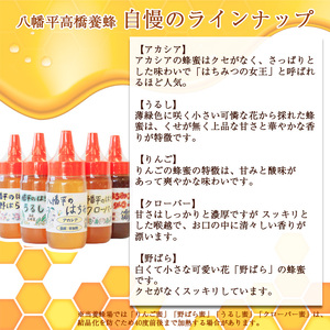 【 国産純粋はちみつ 】 蜂蜜 5種 セット アカシア りんご 野ばら うるし クローバー 270g × 各1本 ／ あかしあ リンゴ  野バラ 漆 シロツメクサ はちみつ ハチミツ ハチ蜜 ハニー  国産 国内産 日本産 岩手県産 八幡平市産 家庭用 自家用 プレゼント ボトル 長期保存 産地直送 おすすめ【八幡平高橋養蜂】