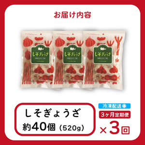 【3か月定期便】paoの無添加餃子「しそぎょうざ」520g(約40個) 全3回お届け 餃子 ギョーザ 惣菜 冷凍 中華 点心 おかず おつまみ 国産野菜 しそ風味 化学調味料不使用 食品添加物不使用 058018