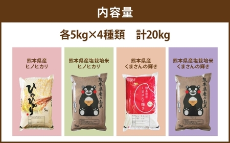 【 令和7年度産 】 熊本県産のお米 4種類 食べ比べ 5kg×4種類 計20kg 国産 熊本県産 お米 米 コメ ご飯 白米 ヒノヒカリ くまさんの輝き 塩栽培米 塩栽培 【 2025年12月上旬発送開始 】