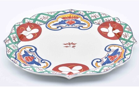 有田焼 錦六瓢 輪花プレート【まるぶん】食器 器 うつわ 皿 大皿 盛皿 ディナー皿 プレート ワンプレート 輪花 40000円 A40-427
